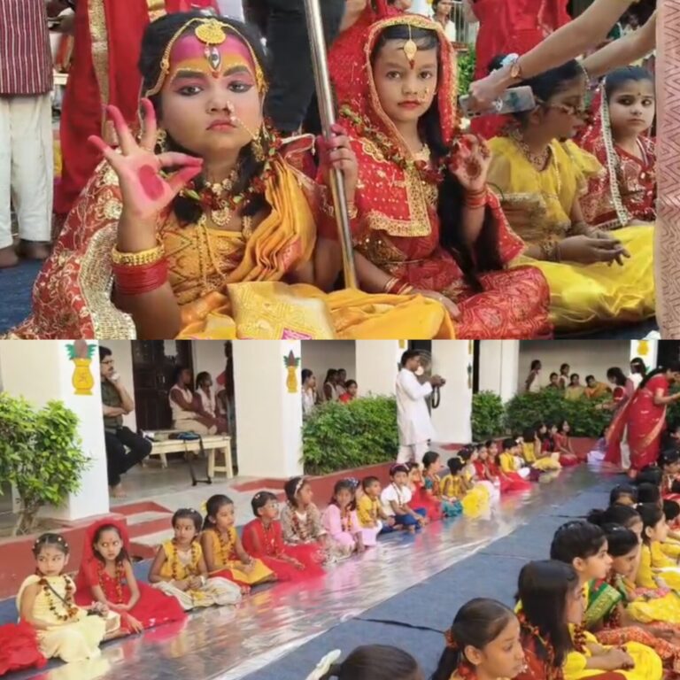 गोपी  राधा स्कूल में   शक्ति स्वरूपा 108 कन्याओं  पूजन  अर्चन किया गया