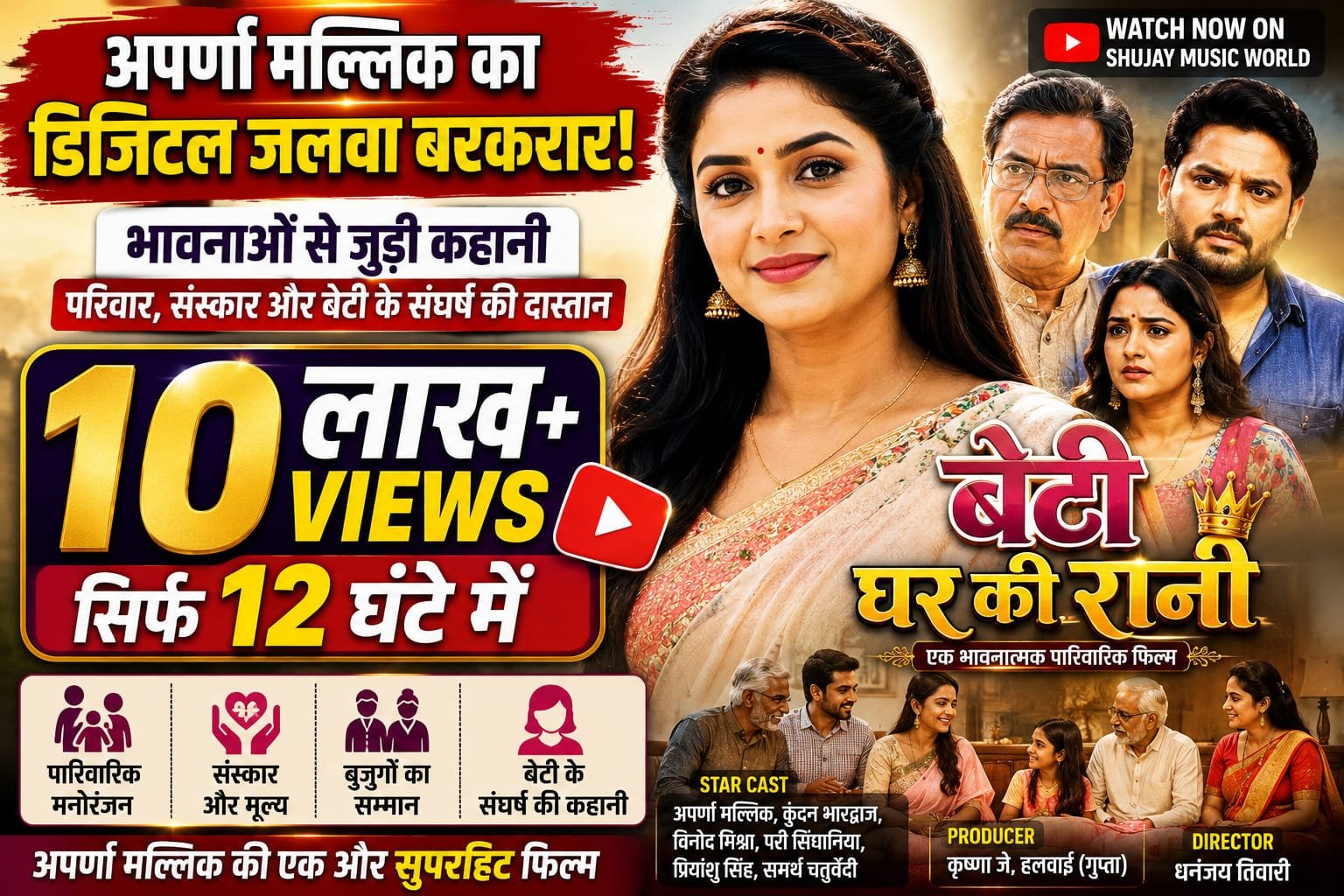 अपर्णा मल्लिक की ‘बेटी घर की रानी’ ने 12 घंटे में पार किए 10 लाख व्यूज़